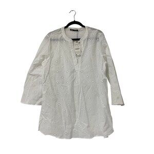 Zara Womens Blouse L Large White Embroidered Eyelet Long Sleeve 8154/303 NWT